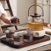 玻璃花茶壶茶杯套装蜡烛加热下午茶具电陶炉煮茶器，泡水果茶养生壶