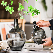 网红大肚花瓶透明玻璃水培，日本吊钟马醉木插花装饰品客厅桌面摆件