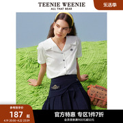 teenieweenie小熊奥莱白色短袖衬衫春夏，女衬衣学院风气质上衣时尚