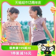 日本千趣会夏季中小童上衣花边袖轻薄纯棉透气女童短袖T恤衫