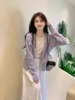 紫色镂空毛衣外套女2024春夏，韩版温柔风气质马海毛针织衫上衣