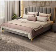 布艺床科技布软包床简约轻奢床现代双人床1.8米高靠背储物欧式床