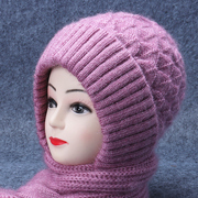 帽子女冬天针织毛线帽中老年人妈妈帽冬天围巾保暖一体风雪帽加绒