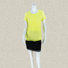 蕾DOW 雪纺拼清新假两件黄色女夏季镂空洞眼提花蕾丝衫上衣B15016