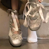 时尚部落银色芭蕾风绑带，单鞋子女厚底，2024年春秋季软底豆豆鞋