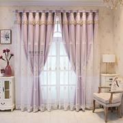 窗帘成品卧室全遮光欧式绣花窗纱双层一体，客厅免打孔安装定制