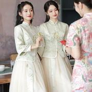 中式伴娘服长袖2023夏季中国风婚礼秀禾姐妹服伴娘团礼服