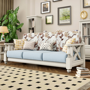 美式实木奶油风沙发白色美式沙发轻奢客厅小户型布艺沙发123组合