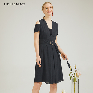 海兰丝商场同款夏冷淡风系带收腰流行裙子高端雪纺连衣裙