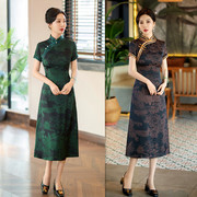老上海复古改良中式长款短袖，旗袍大摆裙，2024春夏中老年连衣裙