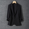 黑色醋酸西装外套女2024春夏季薄款高级感气质显瘦七分袖西服