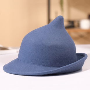 芙蓉帽子女羊毛巫师帽英伦洋气蓝色尖顶礼帽万圣节布斯巴顿魔法帽