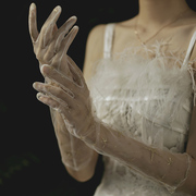 婚纱手套中长款透明薄纱手套，结婚婚礼服手套，喷金影楼拍照新娘手套
