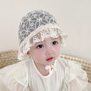 春夏季婴儿帽子女宝宝宫廷风蕾丝帽小公主镂空透气女童花边套头帽