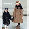 女童韩版大牌时尚长款尼大衣2023冬装女宝宝加厚外套女童加棉保暖
