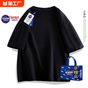 nasa中性风纯棉短袖t恤女运动透气情侣款百搭纯色2024年圆领薄款