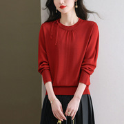 妈妈红色毛衣本命年时尚，女装2024春季龙年小衫国风新中式上衣