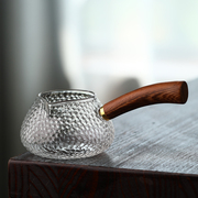日式侧把公道杯锤目纹玻璃公杯耐热横把接茶杯可加热木把手功夫茶