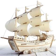 积木质3d立体拼图儿童益智大人解压diy手工帆船模型拼装木制玩具