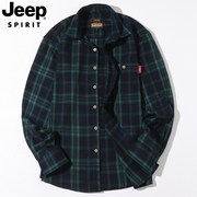 jeep吉普格子长袖衬衫，男春秋季厚款男士，上衣外套休闲宽松衬衣