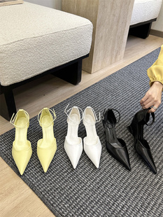 仙女坡跟性感气质包头凉鞋2024年后包跟单鞋尖头时尚小皮鞋子2024