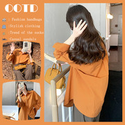橘色衬衫女设计感小众2023春秋季高级感漂亮法式甜美长袖上衣