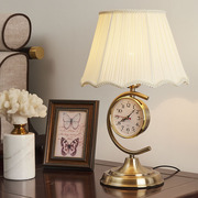 欧式台灯卧室床头灯创意时尚，带钟表静音，暖光灯家用客厅床头柜