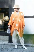 sousou日本京都设计师，女麻料系带，长款斗篷上衣外套圆点橙色
