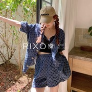 RIXO EXIT法式小香风套装夏季时尚短袖外套高腰半身裙两件套