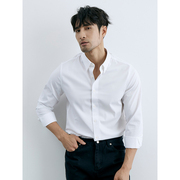 韩版高级感男士商务正装温莎领黑色衬衫，痞帅通勤免烫长袖白色衬衣