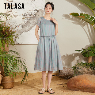 TALASA苎麻连衣裙2024年夏设计感小众宽松拼接斜边显瘦减龄