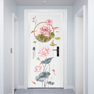 3d门贴创意中国风墙贴纸卧室，房间门装饰贴画，自粘衣柜门贴木门布置