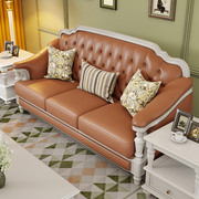 美式白色实木真皮沙发，头层牛皮123组合简美客厅别墅家具三人位
