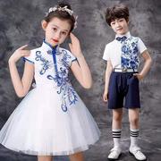 六一儿童演出服男女童青花瓷蓬蓬裙舞蹈表演服装中国风礼服合唱服