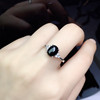 天然黑色玛瑙宝石戒指女款纯银冷淡风小众设计开口可调节简约指环