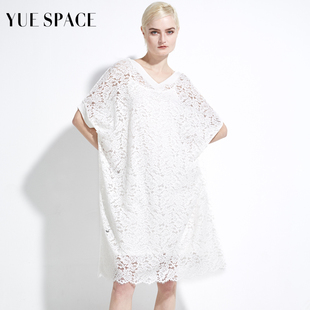 yuespace蕾丝衫宽松长款镂空时尚，休闲女士夏季v领两面穿短袖罩衫