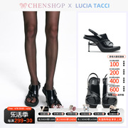 LUCIA TACCI开边珠牛皮露趾金属细跟水台凉鞋高跟鞋百搭CHENSHOP