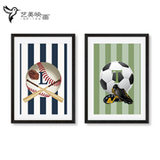 棒球足球运动场所器材球类学校体育馆男孩房装饰画挂画有框