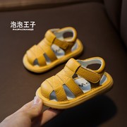 夏季真皮宝宝凉鞋男0-1-3岁女婴幼儿软底学步鞋，包头透气凉鞋