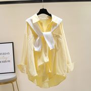 极速两件套披肩白色衬衫女2024春秋韩版宽松黄色衬衣休闲长袖