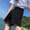 黑色破洞牛仔短裤女夏季薄款2023年高腰显瘦宽松阔腿辣妹热裤