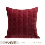 蓝梦格调样板房抱枕红色方块绗缝绒面现代简约软装布艺方枕靠垫