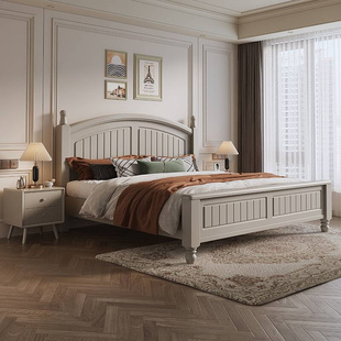实木床现代简约莫兰迪灰，一米二儿童，单人床卧室一米五男女孩美式床