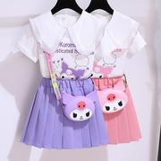 女童jk套装夏季韩版儿童中大童时尚荷叶，领上衣短袖百褶裙两件套潮