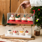 手提纸杯蛋糕包装盒透明4粒装马芬杯子蛋糕六一圣诞，新年烘焙礼盒