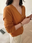 羊毛衫针织衫纯色v领开衫韩版时尚薄款柔软细腻小清新长袖上衣女
