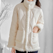 pasinoe香港白色小香风羽绒服，女短款冬季立领薄款白鸭绒(白鸭绒)外套