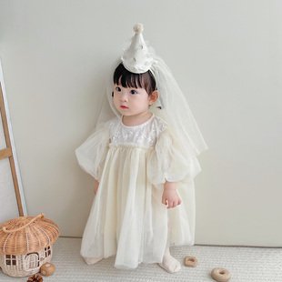 韩版女童软纱裙连衣裙婴儿抓周礼服裙宝宝周岁公主裙生日裙子套装