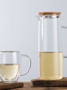家用双层玻璃水杯泡茶杯套装带把直身水壶耐热牛奶杯透明柠檬水壶