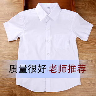 儿童白衬衫短袖夏装男童校服，中小学生衬衣纯色尖领男生上衣表演服